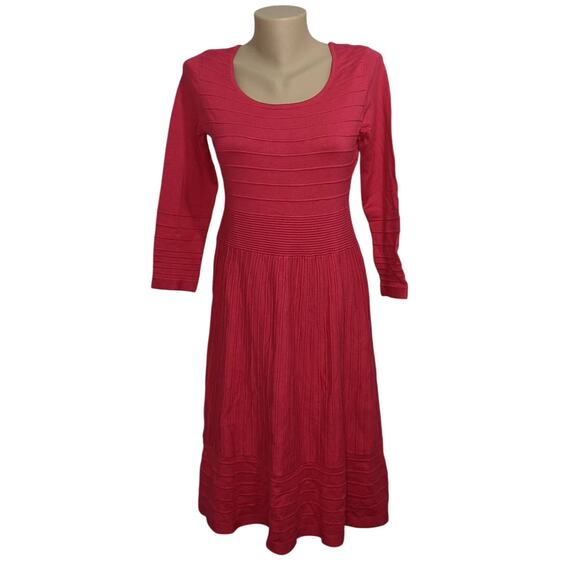 INC Sweater Dress Ribbed Textured A Line Striped Pink M Pullover Scoop 3/4 Sl - Picture 1 of 9